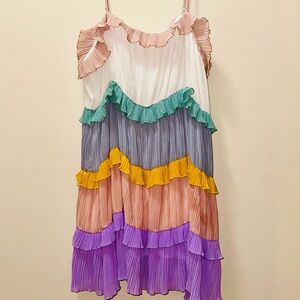 White Birch Pleated Tiered Ruffle Tank Dress Multicolor Size 3X